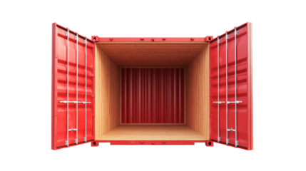Cargo container open with door on transparent background. empty freight container for shipping and delivery concept.