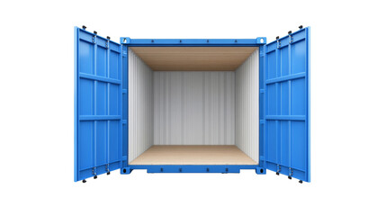 Cargo container open with door on transparent background. empty freight container for shipping and delivery concept.
