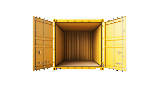 Cargo container open with door on transparent background. empty freight container for shipping and delivery concept.