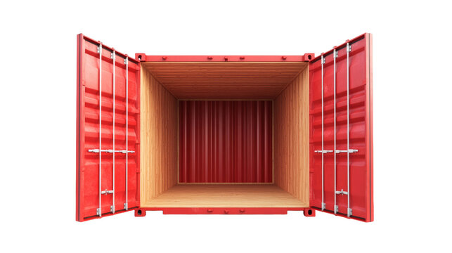 Cargo container open with door on transparent background. empty freight container for shipping and delivery concept.