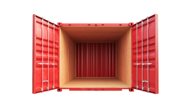 Cargo container open with door on transparent background. empty freight container for shipping and delivery concept.
