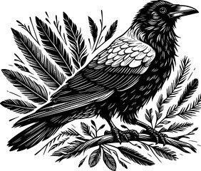 black crow on a branch