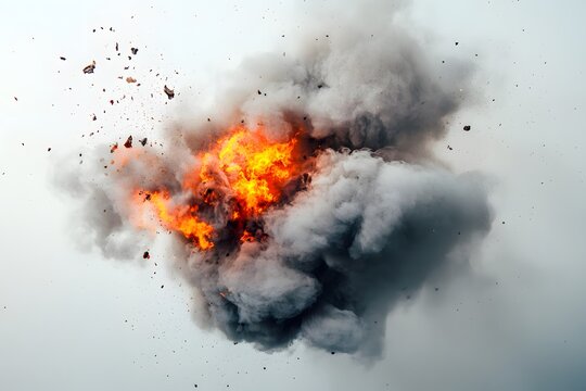 Smoke and Fire Explosion Isolated on White Background.