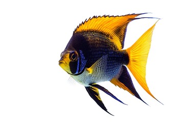 Yellow and Black Angelfish on a White Background.