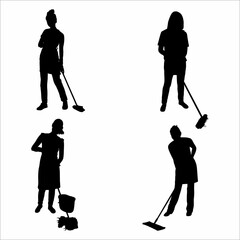 A collection of silhouettes of a woman sweeping