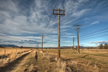 Obraz premium Electricity transmission infrastructure with metal towers and wires