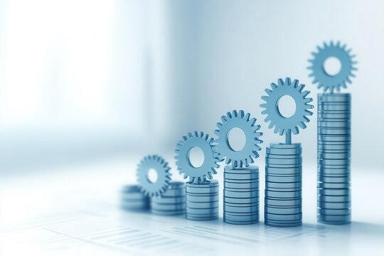 Abstract gears turning within a value network, asset  value  strategy, financial strategy concept