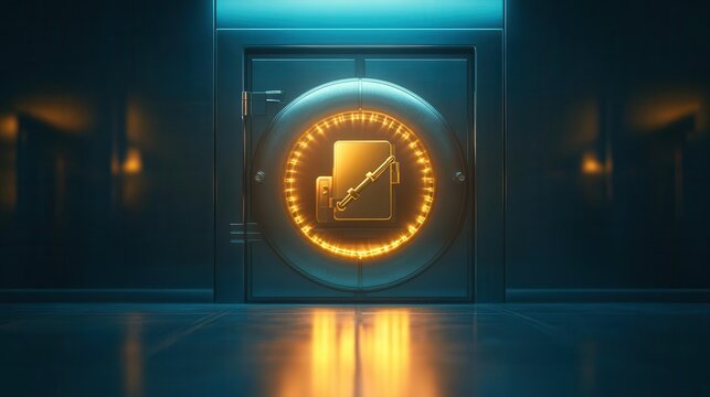 Digital representation of a vault securing valuable assets, asset  value  security, wealth protection concept