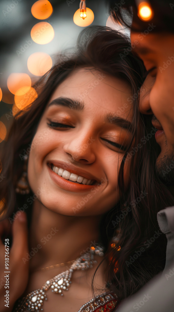 Sticker Couple tying a necklace around a girl's neck, happy and romantic