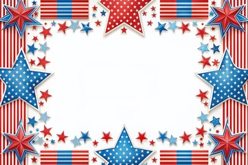 Obraz premium Vibrant patriotic page borders and frames featuring blue and red stars and stripes designs, perfect for Fourth of July, Independence Day, or American-themed projects.