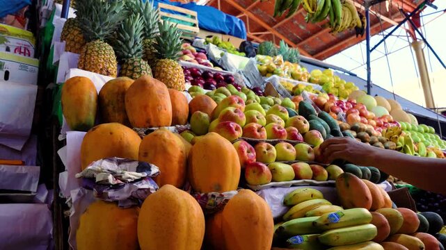 Traditional fruits of Peru at the San Camilo market Arequipa
