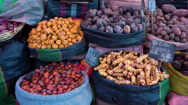 Typical tubers from Peru in the San Camilo Arequipa market
