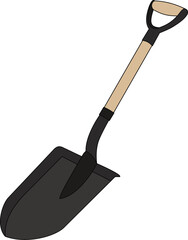 Illustration of a shovel with a wooden bar and an iron handle