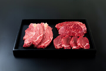 Sliced ​​beef on a black background