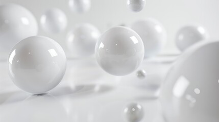 A collection of white spheres are floating in the air