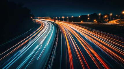 Night Highway with Light Trails