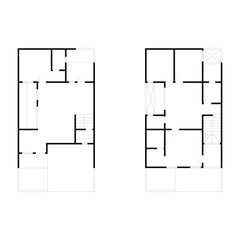 Black and White floor plan of a modern unfurnished house for your design. Suburban house vector blueprint. Architectural background