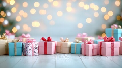 A colorful array of small boxes are arranged in a circle on a wooden floor.