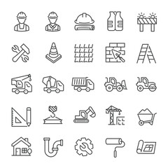 Construction simple minimal thin line icons collection. Related builder, renovation, engineering, architect. Editable stroke. Vector illustration.