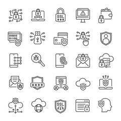 Cyber security thin line icons collection. Editable stroke. For website marketing design, logo, app, template, ui, etc. Vector illustration.
