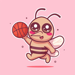 happy mosquito animal character mascot playing basketball isolated cartoon