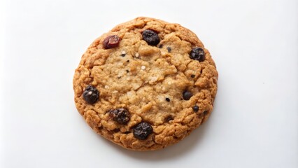 Single Chocolate Chip Oatmeal Cookie on White Background