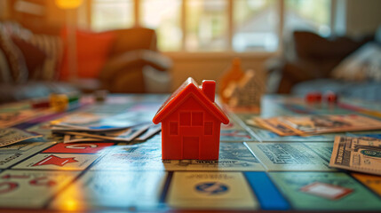 tiny red house piece on game board, new house, new move