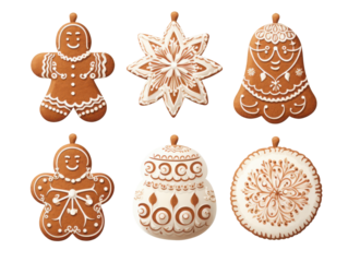 A delightful collection of decorated gingerbread cookies in festive shapes, perfect for holiday celebrations and sweet treats.
