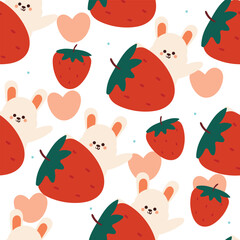 seamless pattern cartoon bunny with strawberry. cute animal wallpaper for textile, gift wrap paper