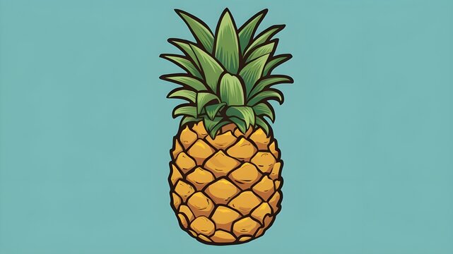 Cartoon fresh tropical fruit pineapple drawn by hand