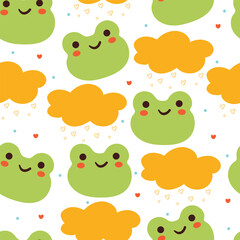 cute seamless pattern cartoon frog with sky element. cute animal wallpaper for gift wrap paper