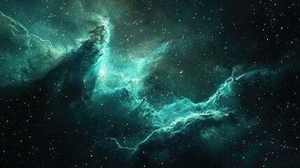 Fototapeta premium A Cosmic Nebula with Stars and Green Gas Clouds