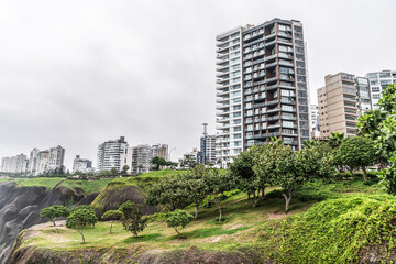 The seaside view of Miraflores in Barranco District, Lima, Peru