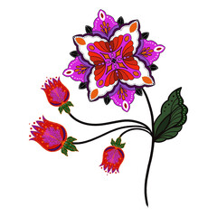 Colorful paisley style elements, red, magenta, green, pink, lavender