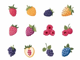 Set of various berries simple illustration. AI generated