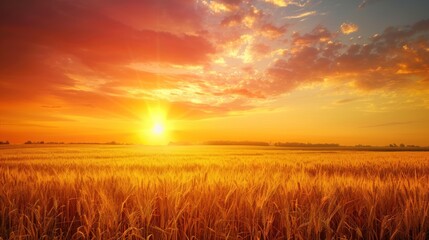 Obraz premium Golden Sunset Over Wheat Field