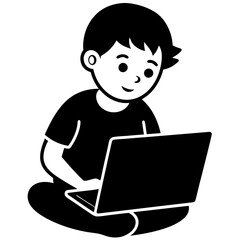  Child working on laptop vector art illustration.