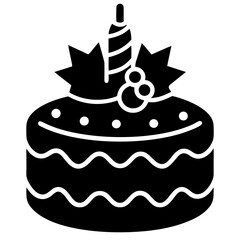 Christmas Birthday cake icon vector art illustration