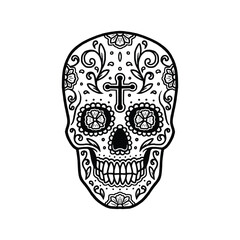 Sugar skull graphic illustration. Day of the dead vector. Candy skull hand drawn design elements. Isolated on white background.