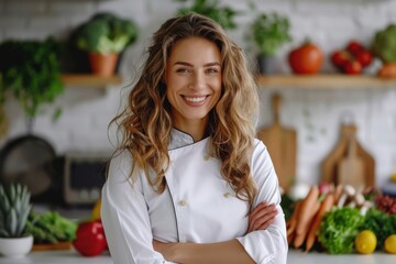 Smiling Chef in a Fresh Produce Kitchen