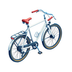 3D vector icon of Isometric Bicycle on a white background, with no shadows or gradients and a flat design, 2D illustration in the style of simple shapes and colorful vector graphics.