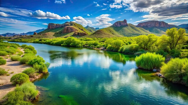 Green landscape of the Sonora River in El Gavilan property, Ures Sonora Mexico, sonora river, green landscape, el gavilan, property
