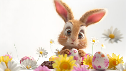 Easter Rabbit Inside Flowers with isolated white background.