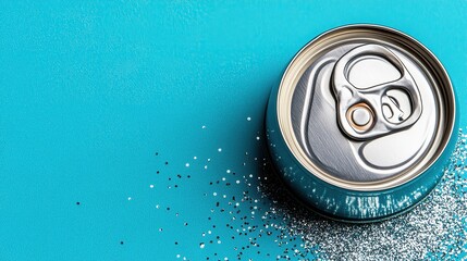 Obraz premium Close-Up of a Turquoise Beverage Can with Sparkling Metallic Texture