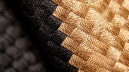 Eri and Muga silk fibers interwoven into a rich basket pattern, capturing the natural sheen and texture, soft lighting for a premium feel