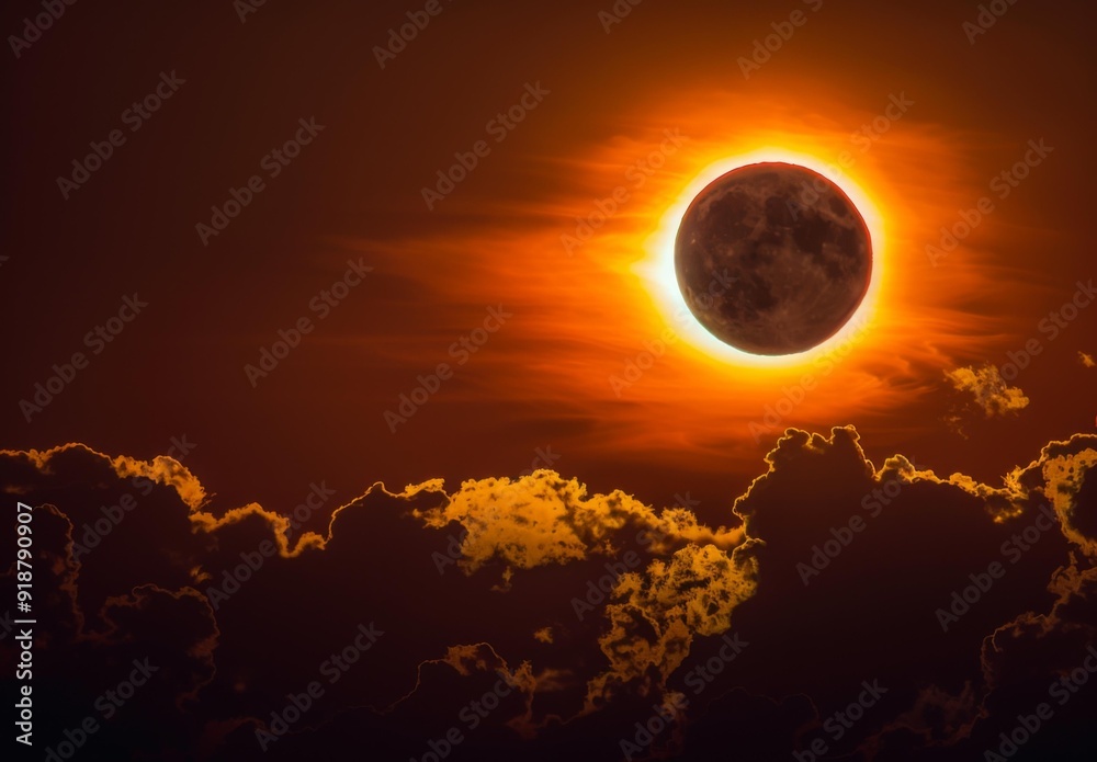 Poster a partial eclipse of the sun is seen through clouds. ai.