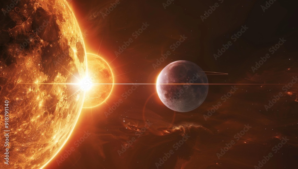 Canvas Prints a close up of a planet and sun in space. ai.
