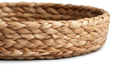 Obraz premium Detailed shot of a natural fiber basket, incorporating linen elements, isolated on a white background