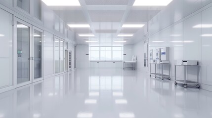 Fototapeta premium Modern High-Tech Cleanroom Laboratory with Advanced Equipment and Pristine White Interiors