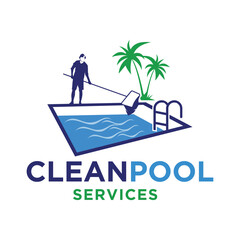 Pool Cleaning logo design template. Swimming Pool Maintenance Business Logo.